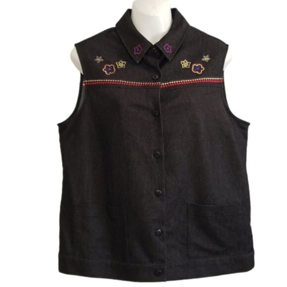 Vintage Western Embroidered Vest Collared Size Medium Grannycore Sleeve…